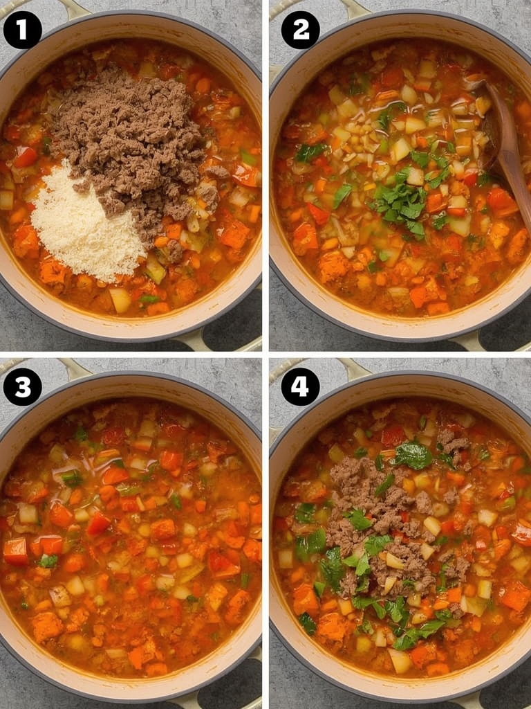 vegetable soup with ground beef steps