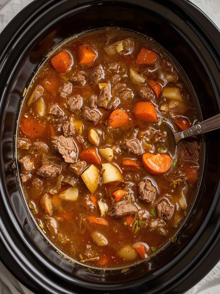veggie beef soup in crock pot steps