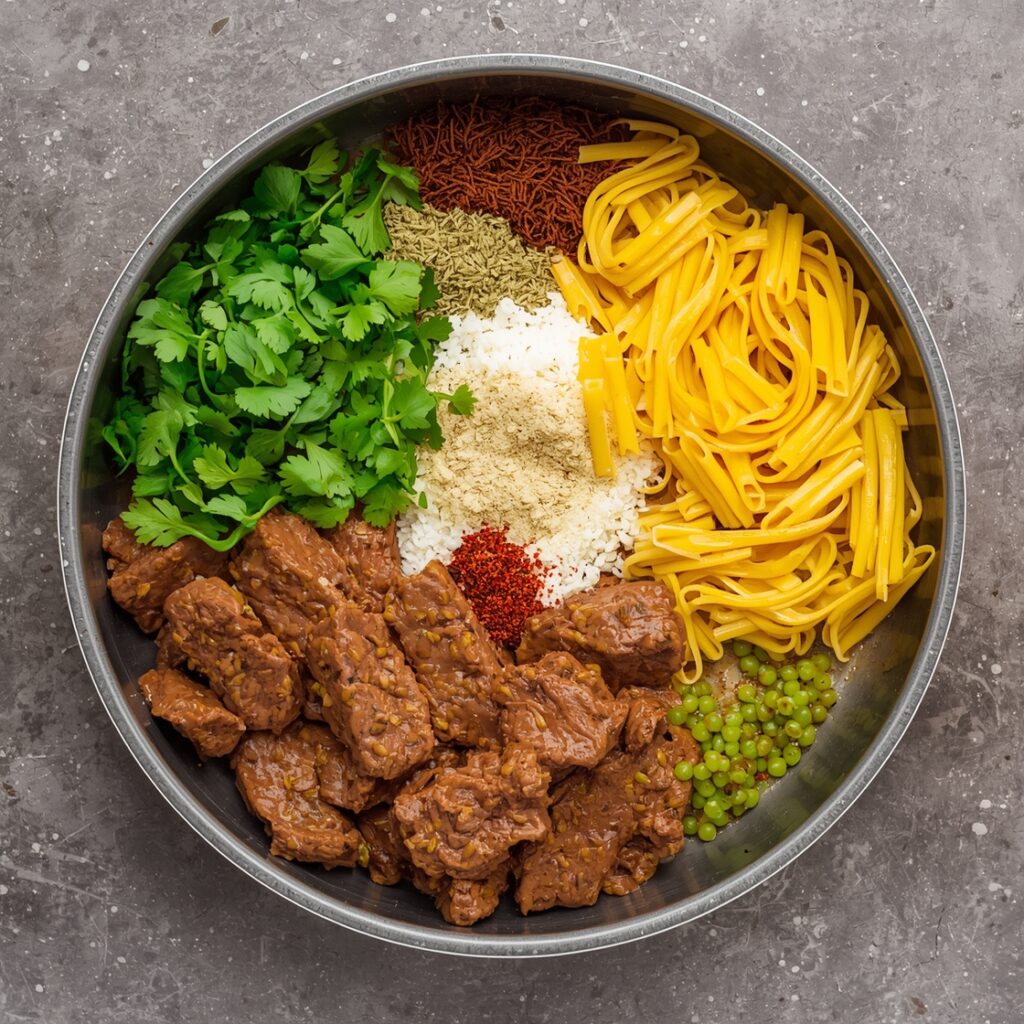 Creamy Beef Pasta ingredients